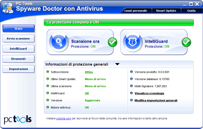 Spyware doctor menu